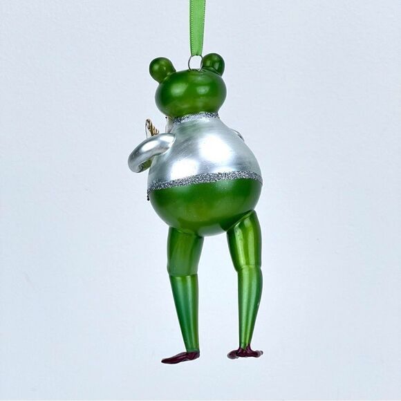 Blown Glass Christopher Radko Musician Green Frog Ornament With Instrument - Picture 4 of 6